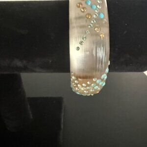Alexis Bittar Blue Lucite and Crystal Hinged Bangle Bracelet